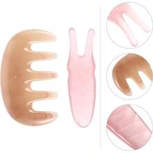 LALAFINA Peine Raspador De Masaje Para Cuero Cabelludo Y Rostro 2 Piezas Con Tenedor Guasha En Forma De Y Para Estimulación De Puntos De Acupuntura Y Alivio De Tensión - Rosa - Ver 5