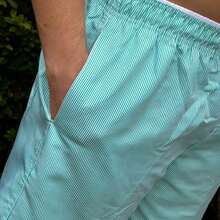 Men's Bermuda Shorts, Thick Tactel Fabric, Striped, Drawstring, Knot Detail. - 薄荷綠 - 查看 2