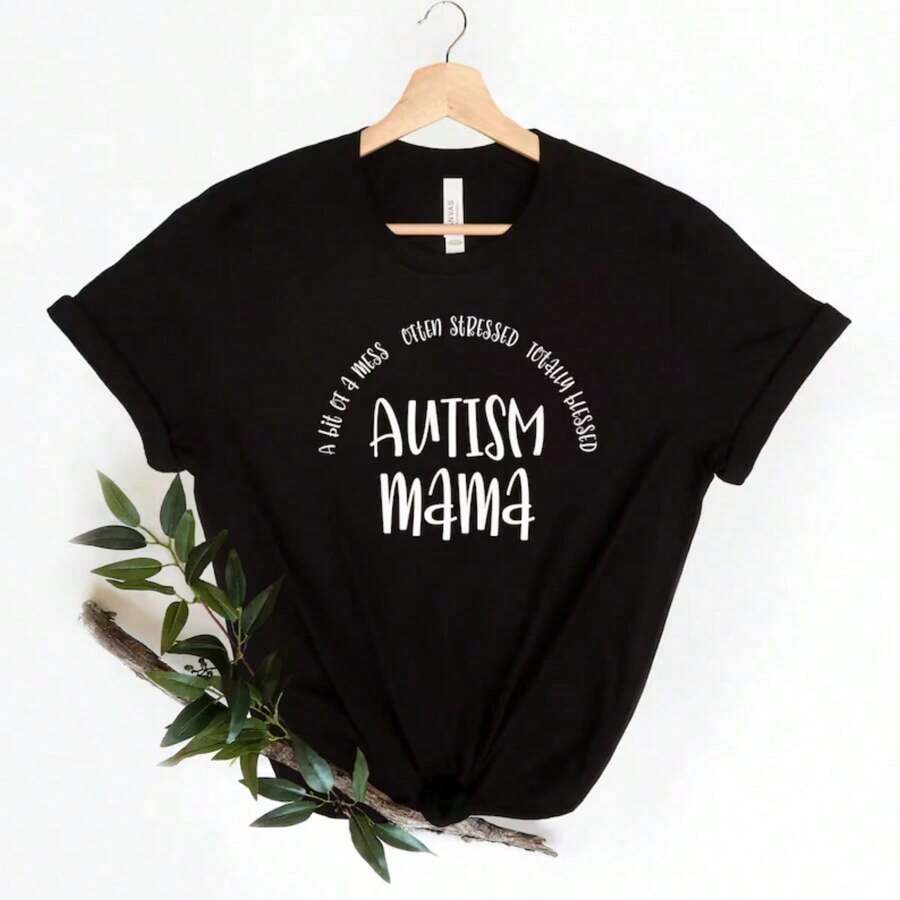 Camiseta de Estilo Masculino Femenino Au-Tism Mama, Camiseta de Au-Tism para Mujeres, Camiseta de Regalo para Mamá de Au-Tism, Camiseta de Concientización sobre Au-Tism, Héroe de Au-Tism Mama, Concientización sobre Au-Tism, Regalo para Mamá de Au-Tism - Negro - Ver 1