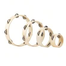 1pc 4/6/7/8/10 Inch Adult Handheld Wooden Tambourine, Single Row Metal Jingle Bells, Round Percussion Instrument, Rhythm Instrument, Suitable For Church, Dance, Party And Other Occasions - Multicolor - View 1