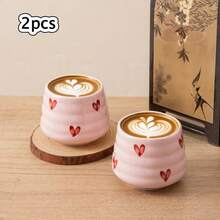 2件組 150ml/5oz 陶瓷濃縮咖啡杯，可愛愛心/花卉/惡魔之眼設計瓷製小咖啡杯，創意無把手茶杯，適用於抹茶、茶、濃縮咖啡、拿鐵、牛奶，節慶飲具，咖啡吧配件 - 彩色 - 查看 1