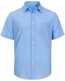 Men's Cotton And Linen Button Up Shirt Men Short Sleeve Button Down Casual Vacation Beach Summer Tops - 淺藍色 - 查看 3
