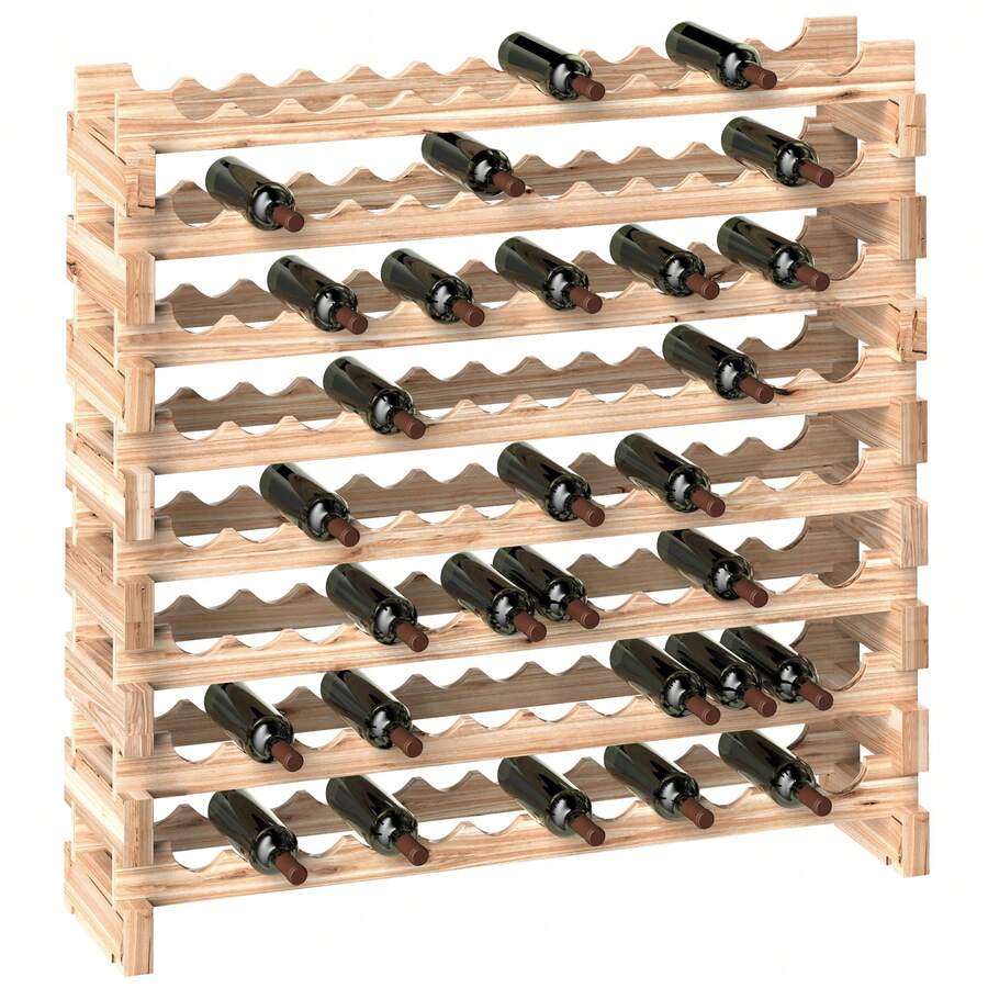 HOMCOM Suporte para vinhos e taças de vinho - Madeira Natural - Ver 1