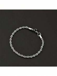 1 件不锈钢扭纹链手链，时尚男女通用珠宝礼物 - 銀色 - 查看 5