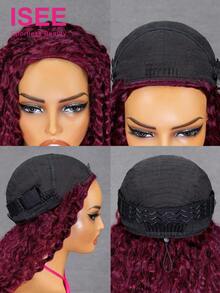 ISEE Half Wig ISEE 99J Burgundy Color Pre-Styled Human Hair Glueless Wigs Upgrade 3 IN 1 Half Wig With Drawstring Seamless Clip Ins Flip Over Kinky Curly Human Hair No Glue No Lace For Women 180% Density 14-28 Inch - S99J - View 4