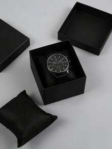 1pc Creative Minimalist High-End Watch Box, Solid Color Leather Texture Square Watch Packaging Gift Box With Pillow, Suitable For Watches, Bracelets, Jewelry, Valentine's Day Gift - Black - View 4