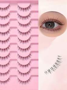 LIMEIKAI 10 paia di ciglia finte naturali - look da fata anime effetto soffice, ciglia leggere per trucco quotidiano con fascia trasparente - Ciglia naturali - Visualizzare 6