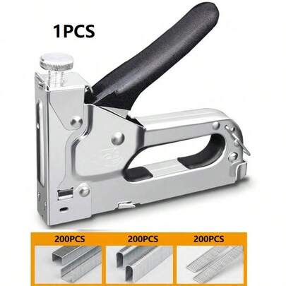 1pc 3-In-1 Heavy Duty Stapler Set, Manual 3-In-1 Staple Gun, Stapler, Woodworking Manual Gun, U-Type, T-Type, Door-Type, Comes With 300 Or 600 Staples, Suitable For Furniture, Decoration, Woodworking, Door & Window Materials Fastening