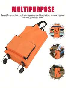 2-In-1 Lightweight Foldable Wheeled Shopping Cart, Large Capacity Reusable Shopping Bag, Multifunctional Portable Luggage Storage Bag, Foldable Waterproof Hand Trolley Bag, Suitable For Travel, Camping, Outdoor, Beach, Summer Vacation, Back To School, Home Kitchen, Travel Essentials - Multicolor - View 3