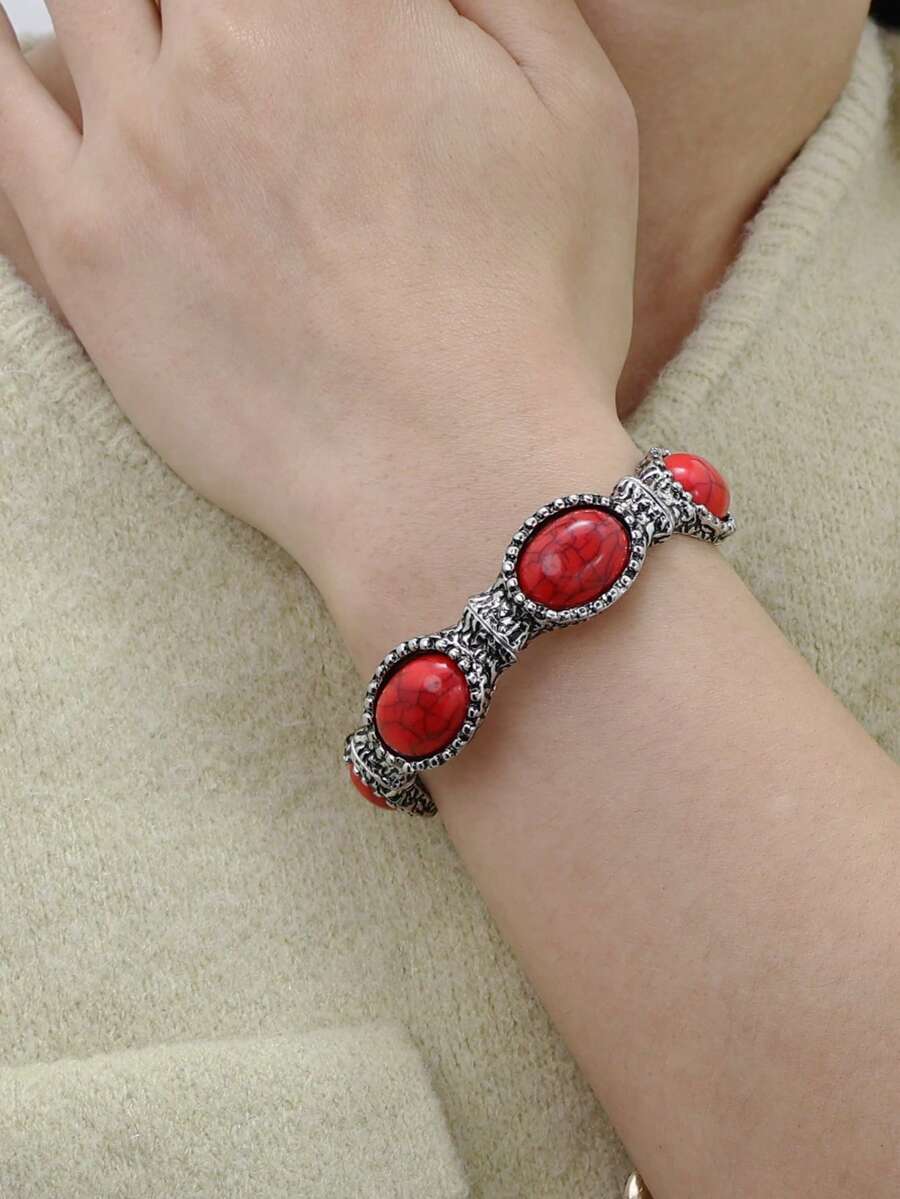 1pc Bohemian Style Minimalist Niche Handmade Zinc Alloy & Acrylic Pendant, Suitable For Women's Daily Wear - Hot Pink - View 1