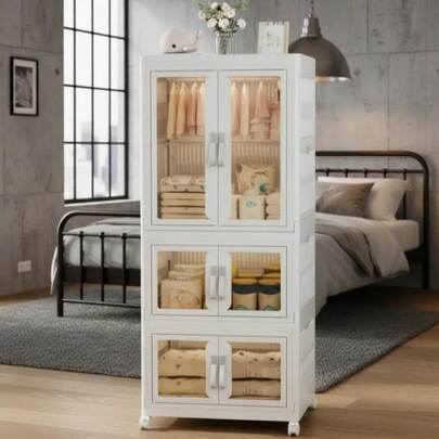 Tanques de almacenamiento apilables con tapa 220L organizador de armario plegable con ruedas para ropa juguetes