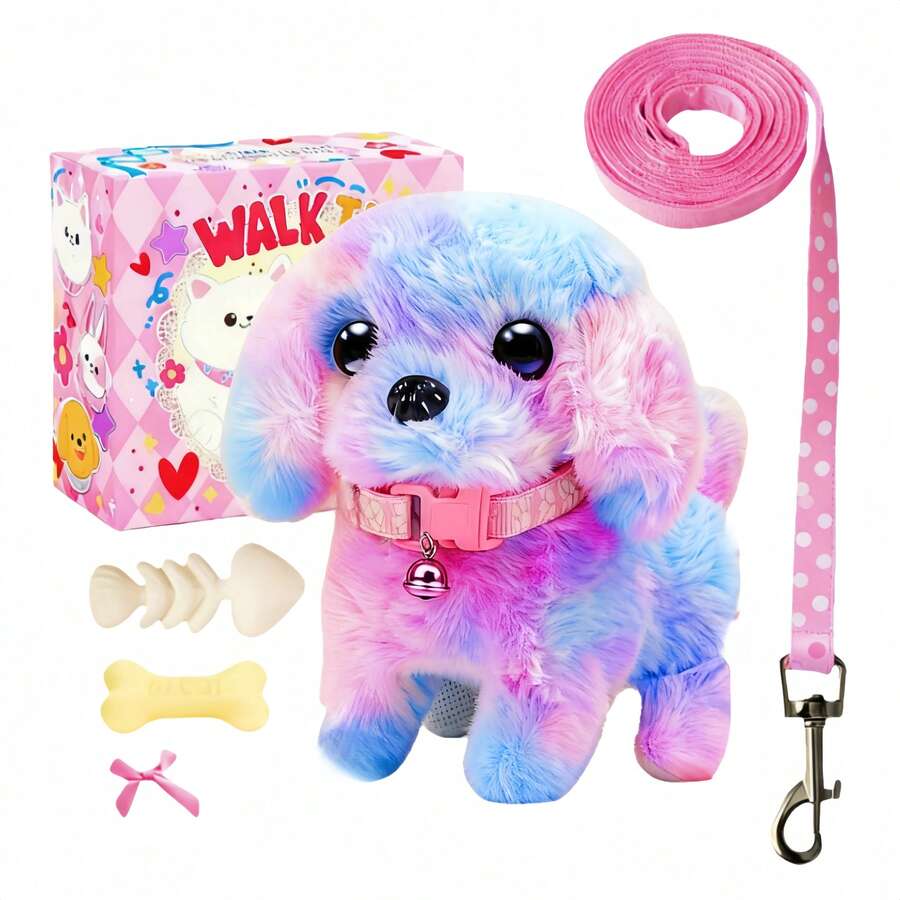 2026 New Electric Toy Puppy With Multiple Accessories Set, Includes Leash Bone Bow, Realistic Walking Barking Wagging Tail Interactive Plush Pet Dog For Home Entertainment And Holiday Gift - Multicolor - View 1
