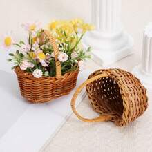 Handwoven Flower Basket With Handle Wicker Basket For Home Decor Wedding Party And Tabletop Storage - Default - View 8