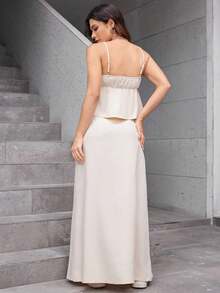 REF: AS1448 Women's Two-Piece Suit, High-Waisted Skirt And Suspender Top With Adjustable Straps, Chic, Elegant And Modern Style, Casual And Sophisticated Look For Spring And Summer, Vibrant Colors, Elegant Women's Suit For Modern Women - 白色 - 查看 2