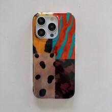 Retro Leopard Print Patchwork 4-Color Double Layer Phone Case Compatible With Apple 17 Pro Max/17 Air/16 Pro Max/15 Pro Max/14 Pro Max/13 Pro/12 - Multicolor - View 9