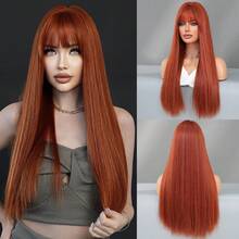 7JHH WIGS 24 Inch Long Straight Ginger Orange Wig For Women, Gorgeous Fluffy Synthetic Wig With Bangs Natural Looking Very Soft Synthetic Heat Resistant Fiber Hair, Beautiful Full Machine Hair Wig For Fashion Girls Daily,Anime Or Costume Cosplay Decoration,Music Festival Dance Party Street Wear Use, Mother's Day Gifts - 薑色 - 查看 11