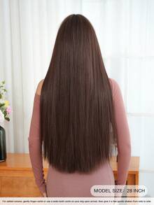 7JHH WIGS 28 Inch Extra Long Straight Mocha Brown Wig For Women - Elegant Fluffy Synthetic Straight Wig With Bangs, Premium Synthetic Heat Resistant Fiber Wig For Daily Wear, Cosplay & Party Use, Graduation Gift & Mother's Gift Wig Accessories - Reddish Brown - 查看 3