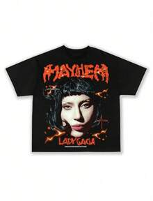 2025 Summer New Ladye Gaga Mayhem New Album Mens Womens Short Sleeve Cotton T-Shirt Unisex Clothing Y2k Top Streetwear - 黑色 - 查看 1