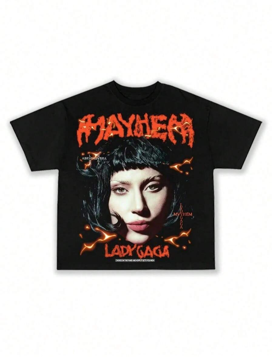 2025 Summer New Ladye Gaga Mayhem New Album Mens Womens Short Sleeve Cotton T-Shirt Unisex Clothing Y2k Top Streetwear - 黑色 - 查看 1