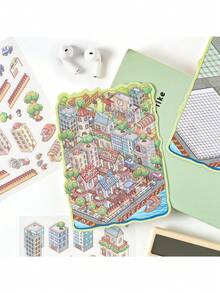 City Lights Creative Stickers, Landscape Stickers, Miniature Scene Stickers, Ideal For Decorating Water Bottles, Laptops, Luggage, Guitars, Phone Cases, Keyboards And Desktops. They Are Also Perfect For Scrapbooking Activities, Classroom Reward Systems, Party Favors, Room Decor, Stress Relief Toys, Desktop Decor, Christmas Gifts And Valentine's Day Gifts. - Multicolor - View 4