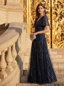 EVERPRETTY Spring Elegant Glitter Dress Navy Blue Sequin Dress For Wedding Guest Formal Dress New Year Valentine Outfits For Women - Navy Blue - View 3