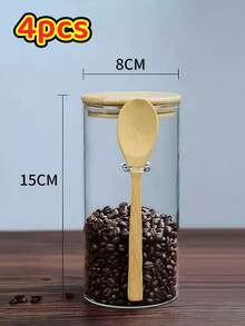 1 Set Round Glass Airtight Canister With Bamboo Lid & Spoon, Food Storage Container For Sugar, Coffee, Nuts, Glass Kitchen Jars For Flour, Cookies, Candy, Matcha Tea, Nuts And Spices, Also For School Supplies - Multicolor - View 19