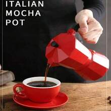 3/6 Cup Italian Moka Pot, Comes With 2 Cleaning Brushes And 2 Coffee Scoops - Stovetop Espresso Maker, Durable Cast Aluminum Coffee Pot, Suitable For Home And Camping (Espresso/Cappuccino/Latte) - Red - View 3