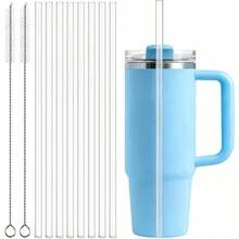 8 Popotes Reusables y 2 Cepillos para Popotes de Tritan Sin BPA Popote Reutilizable Compatible con Vasos  14-40 oz Ideal para Termos Grandes - Transparente - Ver 1