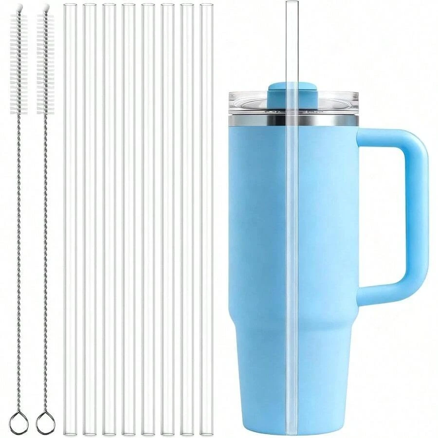 8 Popotes Reusables y 2 Cepillos para Popotes de Tritan Sin BPA Popote Reutilizable Compatible con Vasos 14-40 oz Ideal para Termos Grandes - Transparente - Ver 1