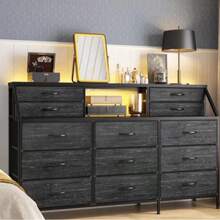 Negro Cajonera de tela de 1 pieza para tocador de dormitorio, soporte de TV con 13 cajones de almacenamiento, pequeño tocador de tela para armario organizador de ropa,Comodidad para TV del dormitorio con 13 cajones de tela Comodidad para la entrada de la sala de estar - Negro - Ver 8