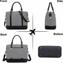 CAMTOP Bolsa de viaje de fin de semana para mujer y mujer con ribete de piel sintética - BStripeNegro - Ver 3