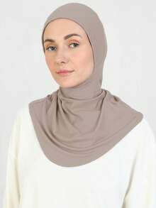 1pc Women's Fashion Solid Color Elastic Chin Cover Neck Warmer Scarf,Beach,Holiday - Light Khaki - View 3