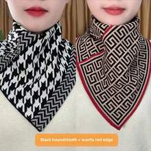 Calentador de cuello a la moda para otoño e invierno, nuevo estilo, versión coreana, bufanda triangular versátil, cálida y elegante, protección para el cuello, 2023 - Pata de gallo de caramelo [doble engrosamiento] - Ver 4