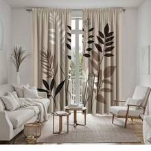 2 piezas de cortinas digitales de alta definición con estampado, estilo minimalista, fondo beige con hojas negras, marrones y patrón de flores blancas, cortinas de poliéster semi-opacas, duraderas y lavables a máquina, diseño de ojal para varilla (varillas no incluidas), adecuadas para oficina, sala de estar, dormitorio, comedor, cocina, baño, estudio. Cortinas semitransparentes fáciles de instalar, decoración del hogar de uso diario, adecuadas para todas las estaciones - Multicolor - Ver 7