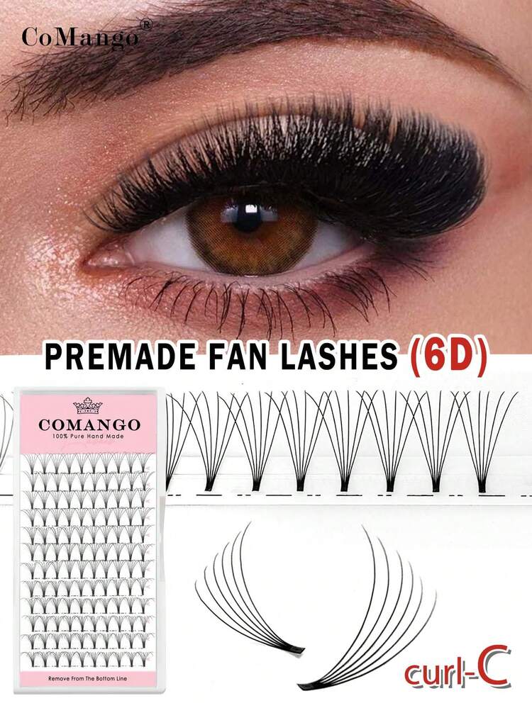 CoMango 120pcs C-Curl 6D Short Stem Pre-Made Fluffy Lash Clusters, 0.07/0.1mm Russian Volume Lashes, Wide Cluster Faux Mink Eyelashes, Wholesale Lash Clusters, Lash Clusters, Individual Lashes, Eyelashes, False Eyelashes - C - View 2