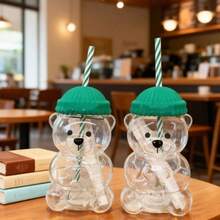 Christmas Edition Bearista Glass Straw Cup Teddy Bear Style With Glass Straw Cartoon Bear Glass Mug Steal Your Christmas Heart! - 泰迪熊杯塑料 - 查看 7