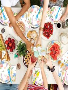 10pcs/Set Wild Flower Theme Party Paper Plates (7 Inch), Wild Flower Theme Party Tableware Set, Includes 7 Inch/9 Inch Plates, Mugs, Napkins, Disposable Butterfly Flower Cupcake/Dessert Trays, Decoration For Spring/Summer Picnic, Wedding, Baby Shower, Birthday Tea Party (Floral Pattern) - Multicolor - View 3