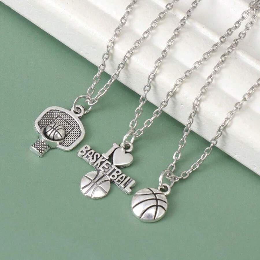 3piezas Collar De Baloncesto De Aleación Para Parejas Con Colgante De Canasta Para Amantes Del Deporte Y Símbolo Para San Valentín Aniversarios Y Ocanes Especiales - como en la foto - Ver 1