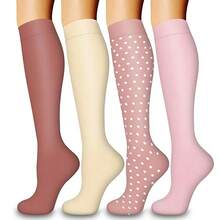 4 Pairs Multi-Color Compression Socks | Elastic Non-Slip | Breathable Comfortable | High Support For Travel/Sports | Suitable For Daily/Office Wear - Multicolor - View 10