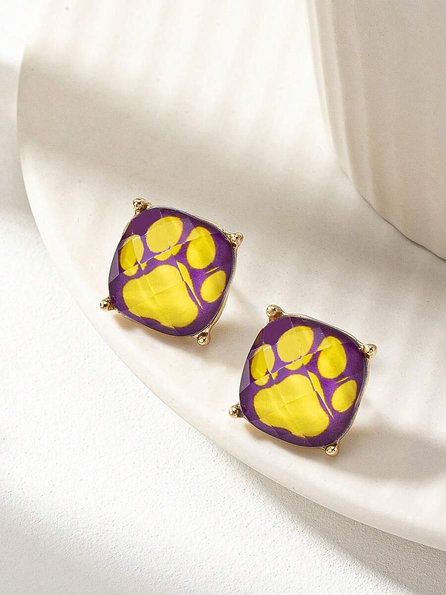 1 Pair Tiger Cat Paw Game Day Earring , American Football Rugby Team Spirit Cheering Earrings , Events Jewelry - Cat Paw Earrings for Match Day - View 1