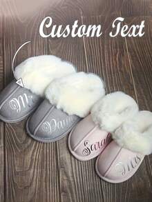 个性化定制姓名拖鞋，情人节定制家居拖鞋，四季皆宜的织物鞋面搭配橡胶鞋底，舒适的人造毛绒内衬，是伴娘、单身派对和婚礼的完美礼物，也是送给男士、女士的理想礼物，情人节礼物，送给他的理想情人节礼物，送给她的生日礼物，母亲节马克杯，伴娘礼物 - 彩色 - 查看 4