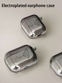 1pc Customized Electroplated Silver Earphone Case, Personalized Halloween Theme Design, Small Ghost, Fashionable Halloween Item