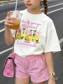 Tween Girls' Casual Beverage Print Short Sleeve Round Neck T-Shirt, Summer - White - View 1