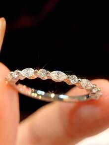 1pc Unique Shiny Horse Eye Shaped Round Moissanite 925 Sterling Silver Luxury Engagement Ring, Promise Ring, Anniversary Ring, Women's Jewelry Gift, Christmas Gift - Marquise Diamond Moissanite Ring - View 12