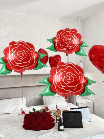 1/3/5 st matta rosballonger, inkluderar röda rosballonger, lämpliga för födelsedagsdekorationer, brudfest, bröllop, förlovning, årsdagar, födelsedagar, alla hjärtans dag-dekorationer, möhippa, dusch, flickfödelsedagsfest, prinsessfest, tebjudningsdekorationer, fotorekvisita, inomhus- och utomhusbakgrundsdekorationer