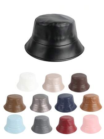 1 st slät PU-läder casual bucket hat, lämplig för dagligt bruk, resor, utomhusbruk, casual, sport, cykling, sightseeing, gata, fest och höst