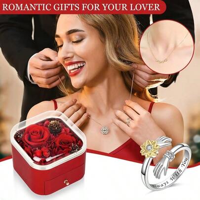 Anillo de plata para  rosas rs y rosas preservadas anillo en una caja para ella regalo grabado