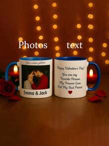 可定制11盎司陶瓷咖啡杯，可印制您的照片、文字和标志，节日纪念杯，高品质可重复使用，是办公室、家庭、父亲节、情人节、生日、订婚、婚礼、毕业典礼的理想礼物（单面/双面），情人节最佳选择，永恒之爱，厨房用具 - 多色 - 查看 11