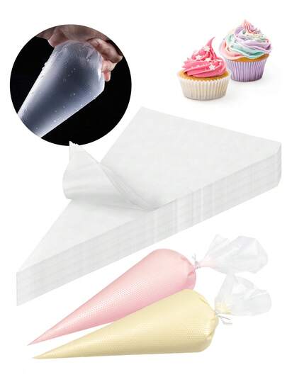 200pcs Transparent Reusable Cream Piping Bags, Icing Piping Bag, Disposable Pastry Bags, Cake Decorating Bags, Suitable For DIY Making Cake, Macarons, Cookie, Pastries Decorations Supplies