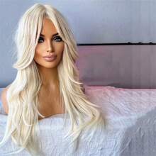 13x4 Platin Blond mit dunklen Wurzeln synthetische Lace Front Perücke, natürliche Haarfarbe, hochwertige Spitzenvorderseite Perücke, kein Kleber nötig, geeignet für Cosplay, Partys und den täglichen Gebrauch, Damen Perücke - Verschiedenfarbig - Übersicht 9